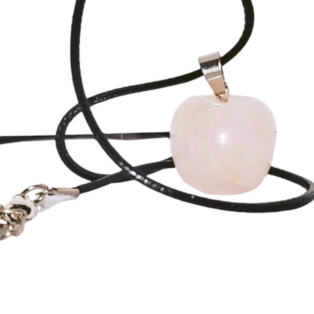 NWT 100% Natural Pink ROSE QUARTZ Crystal 20mm Apple 18" Necklace Hand Crafted